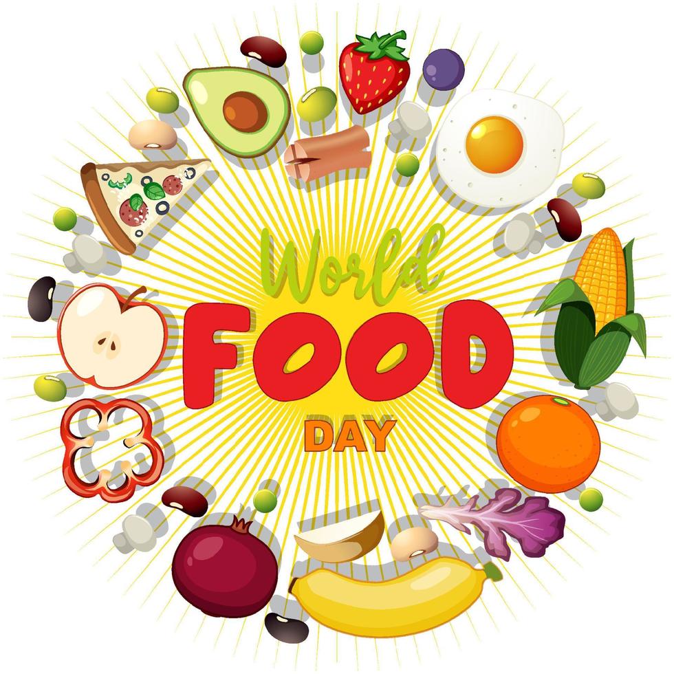 logotipo del día mundial de la alimentación con ingredientes alimentarios saludables vector