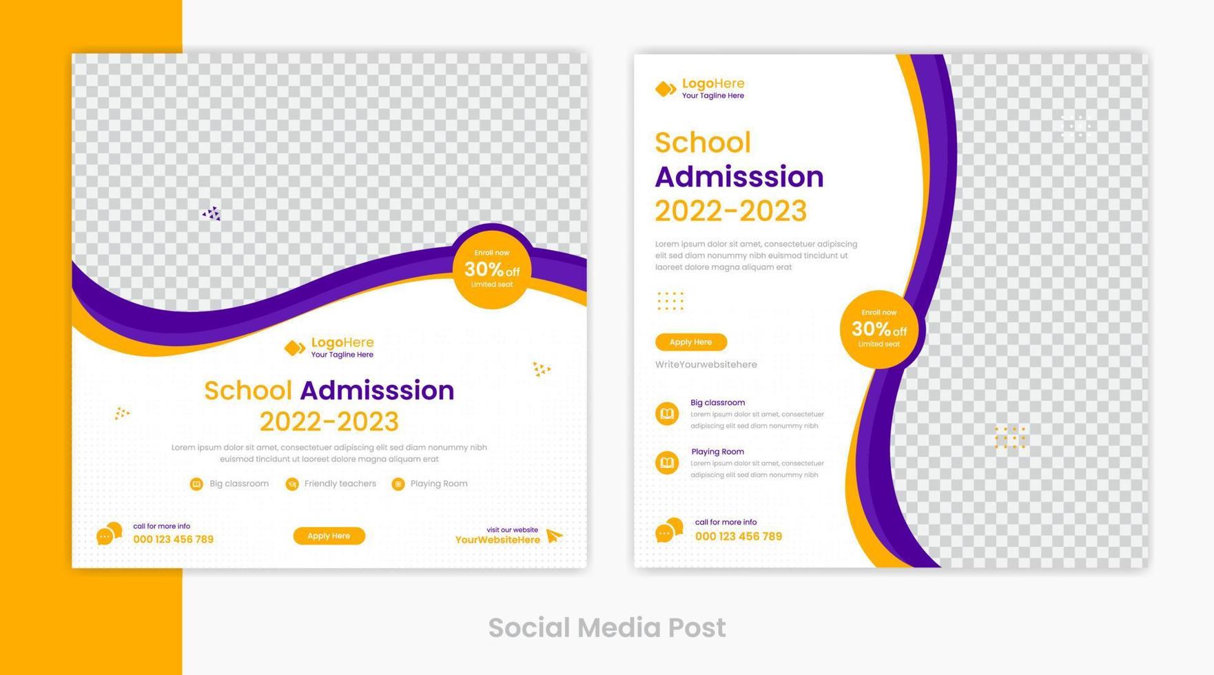 School Admission Social media post template design for education vector