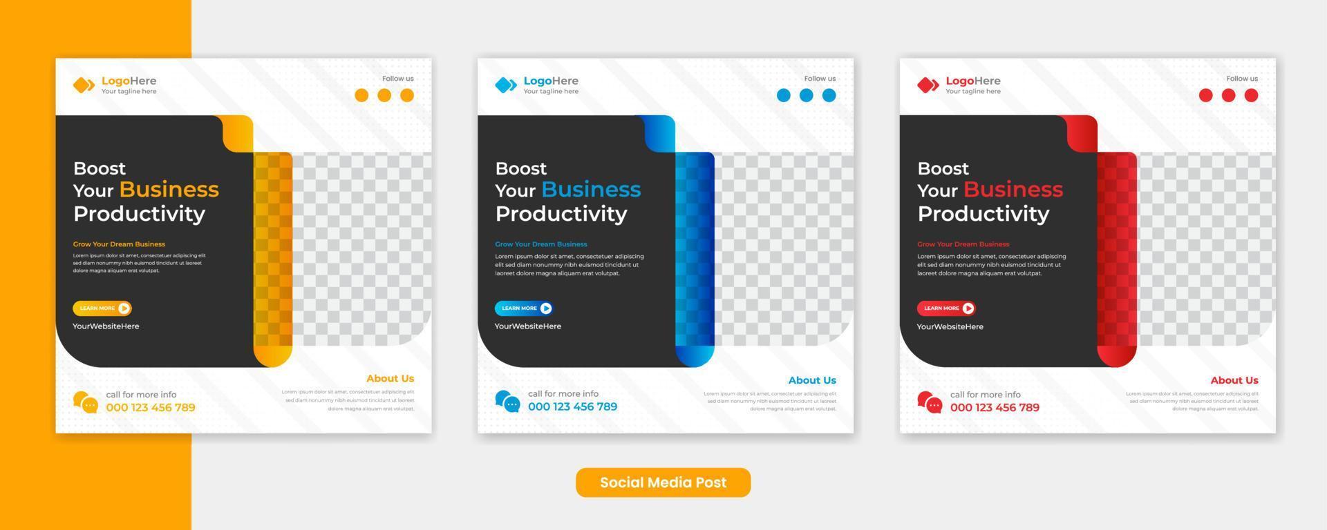 Business Social media post template set, creative gradient design vector