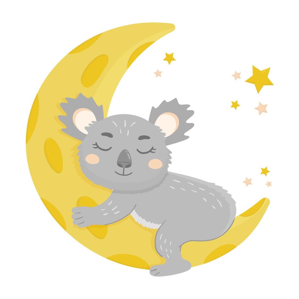 koala perezoso durmiendo en la luna. ilustración vectorial de lindo koala. encantadora caricatura de animales australianos. vector