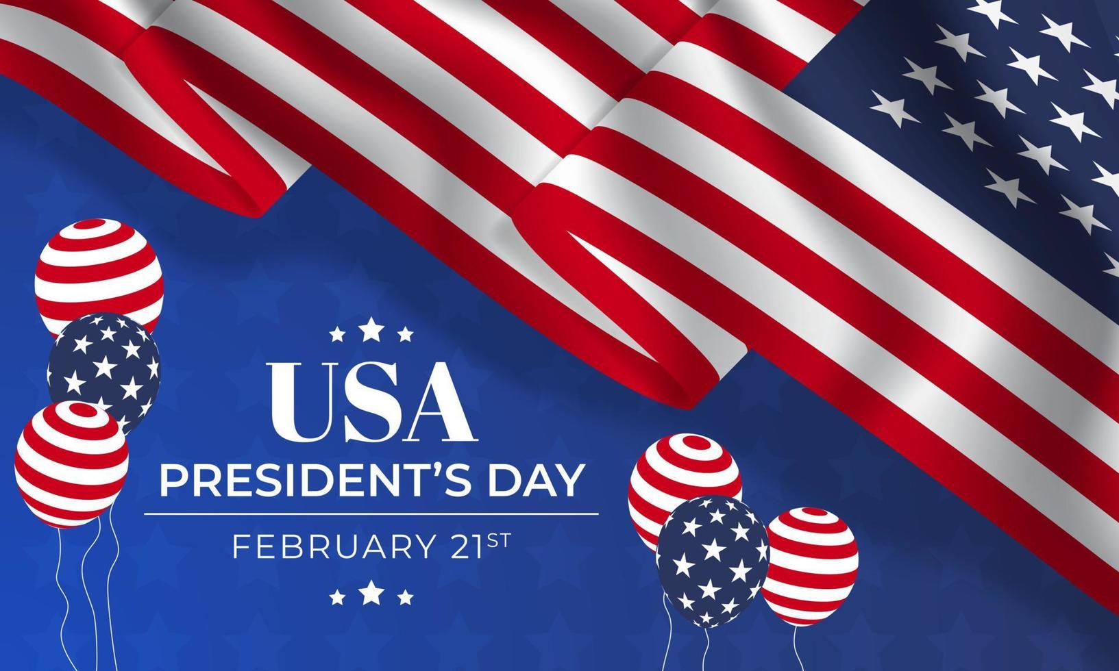 USA Presidents Day February 21st waving flag illustration on decorative background design vector