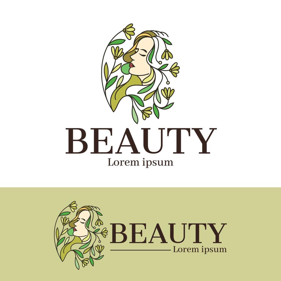 Beautiful woman natural logo design template vector