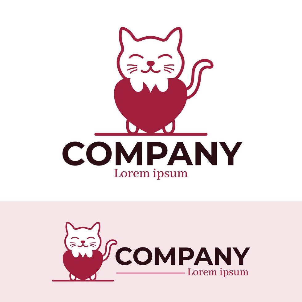 diseño de plantilla de logotipo de gato abrazando amor vector