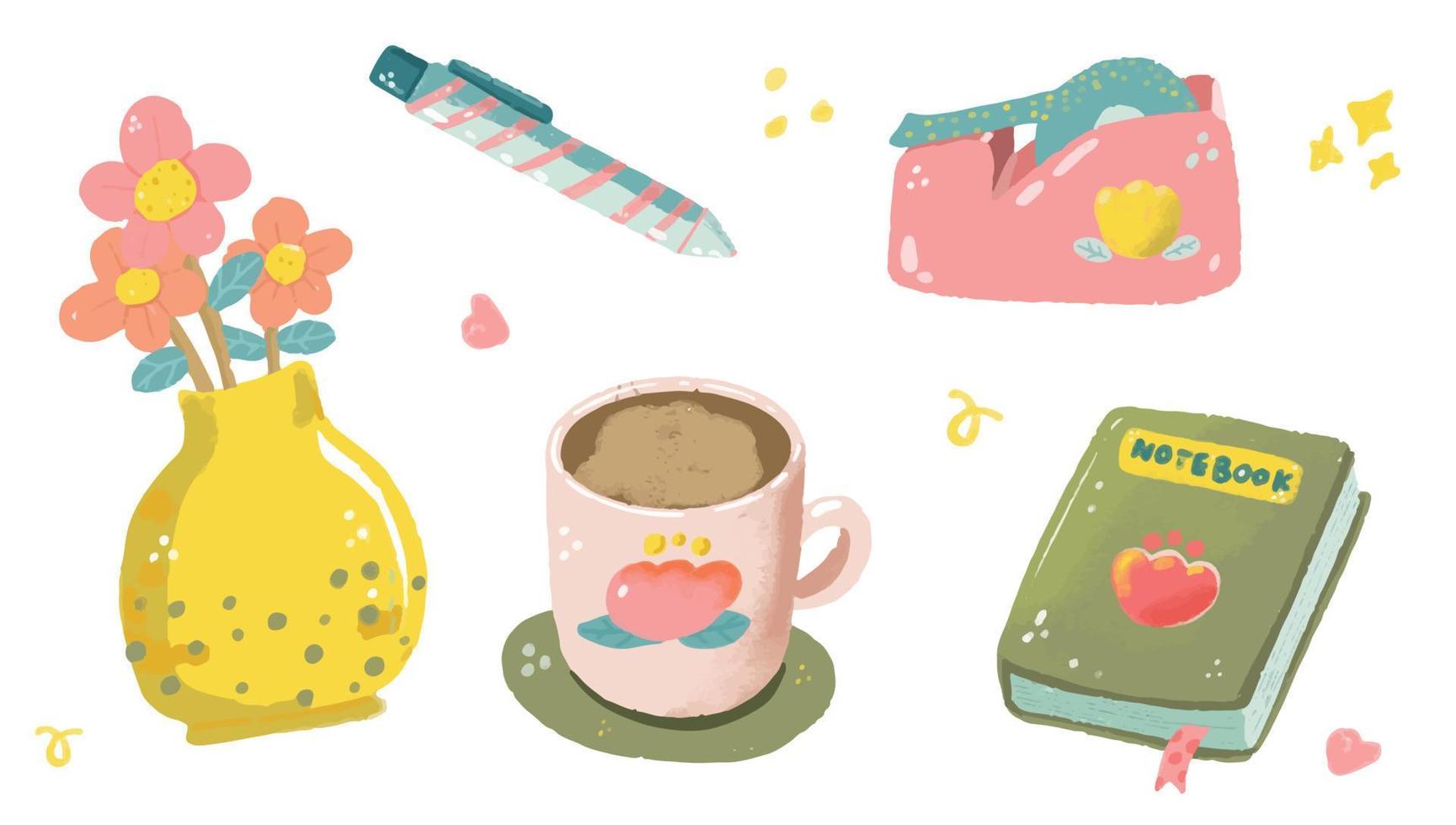 Hand Drawn cute Stationary for digital note vector