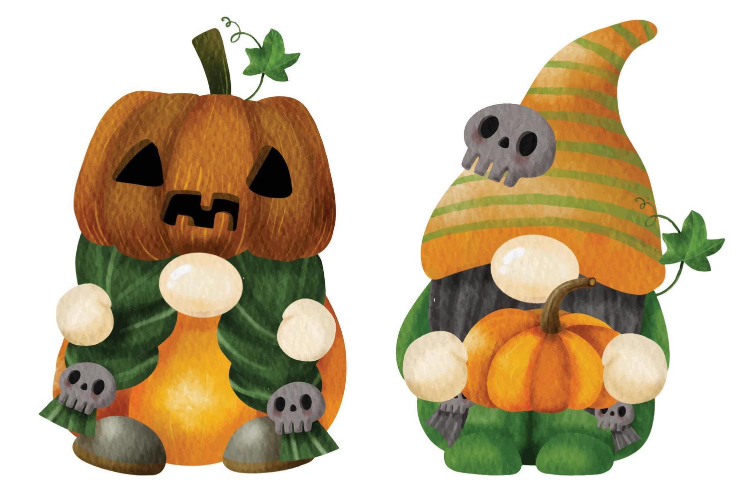 Hand Drawn Halloween Watercolor Spooky Gnomes vector