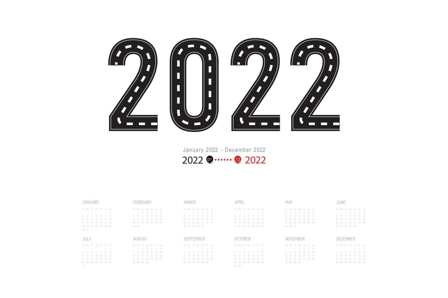 2022 calendar roadmap planner template design. vector