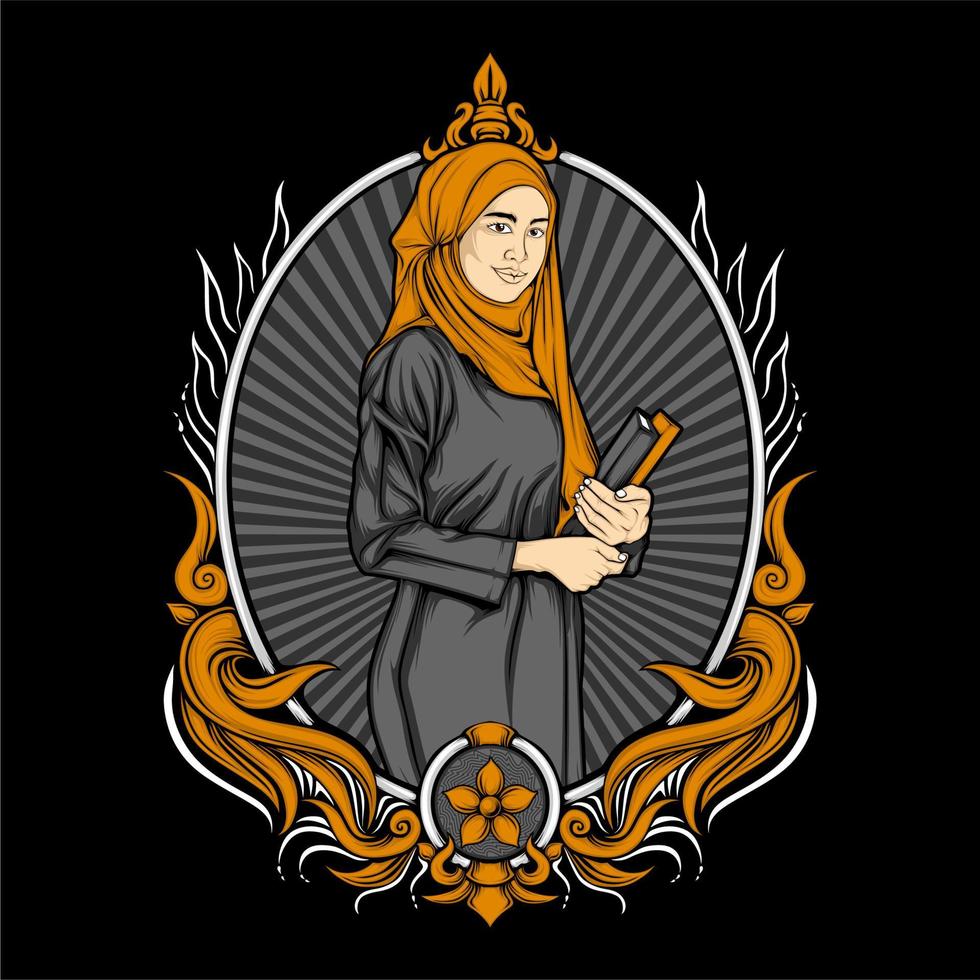 ramadhan hijab niña ilustración vector