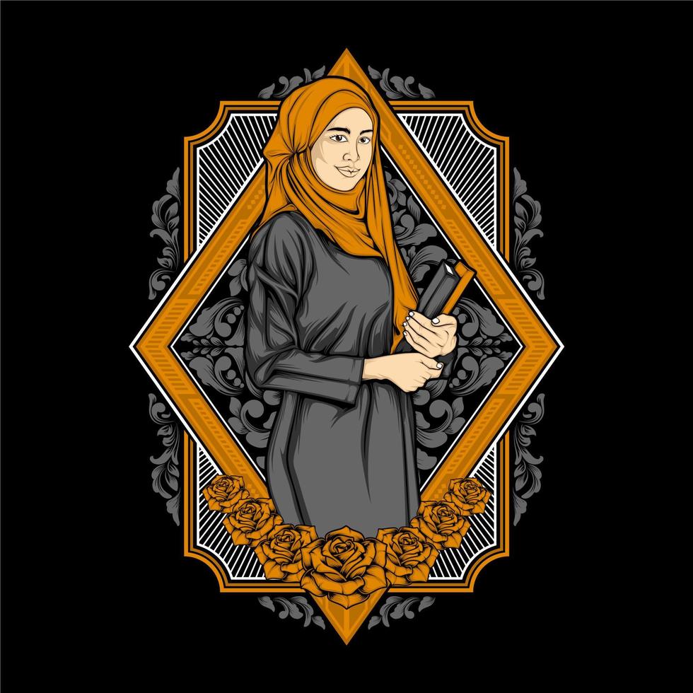 ramadhan hijab niña ilustración vector