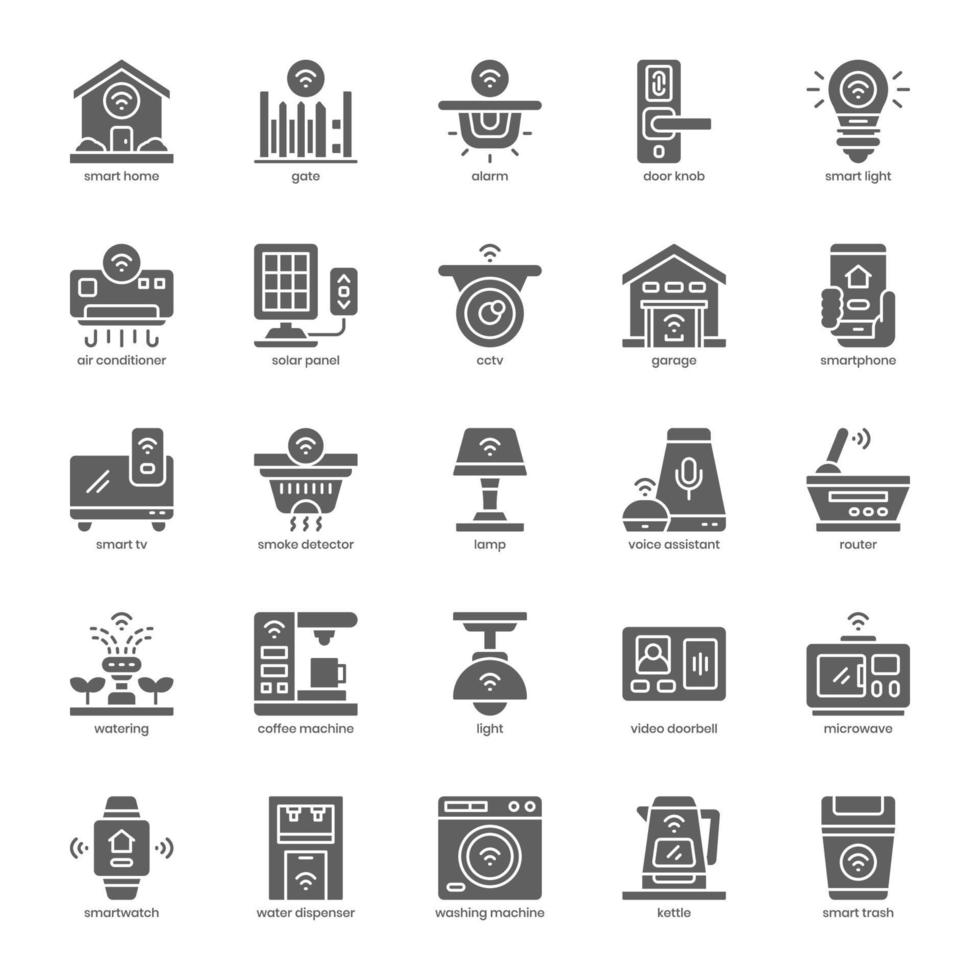 paquete de iconos de hogar inteligente para el diseño de su sitio web, logotipo, aplicación, ui. diseño de glifo de icono de casa inteligente. ilustración de gráficos vectoriales y trazo editable. vector