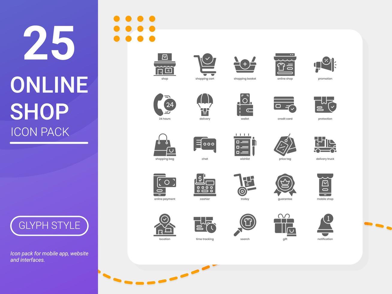 Online Shop icon pack for your website design, logo, app, UI. Online Shop icon glyph design. Vector graphics illustration and editable stroke.