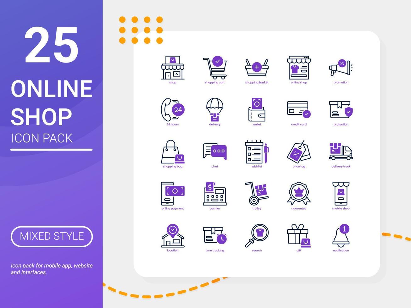 Online Shop icon pack for your website design, logo, app, UI. Online Shop icon mixed line and solid design. Vector graphics illustration and editable stroke.