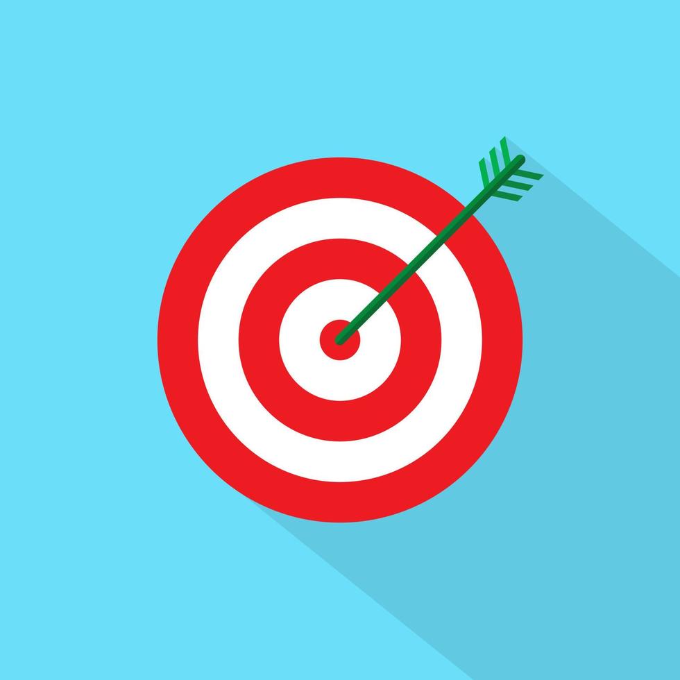 Target Bullseye Icon with Arrow in Flat Style. Vector Illustration