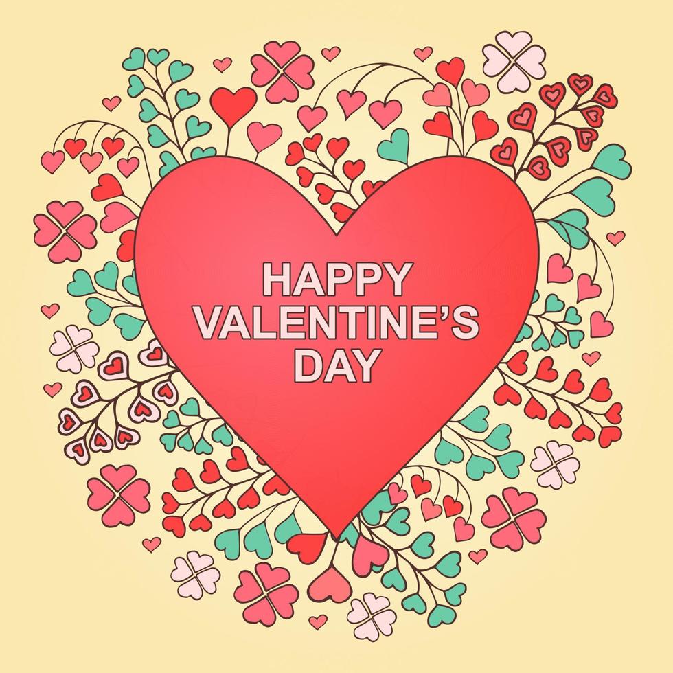 feliz dia de san valentin tarjetas de felicitacion. garabato moderno de flores de corazones... adecuado para publicaciones en redes sociales, aplicaciones móviles, diseño de banners y web, anuncios en Internet. moda vectorial vector