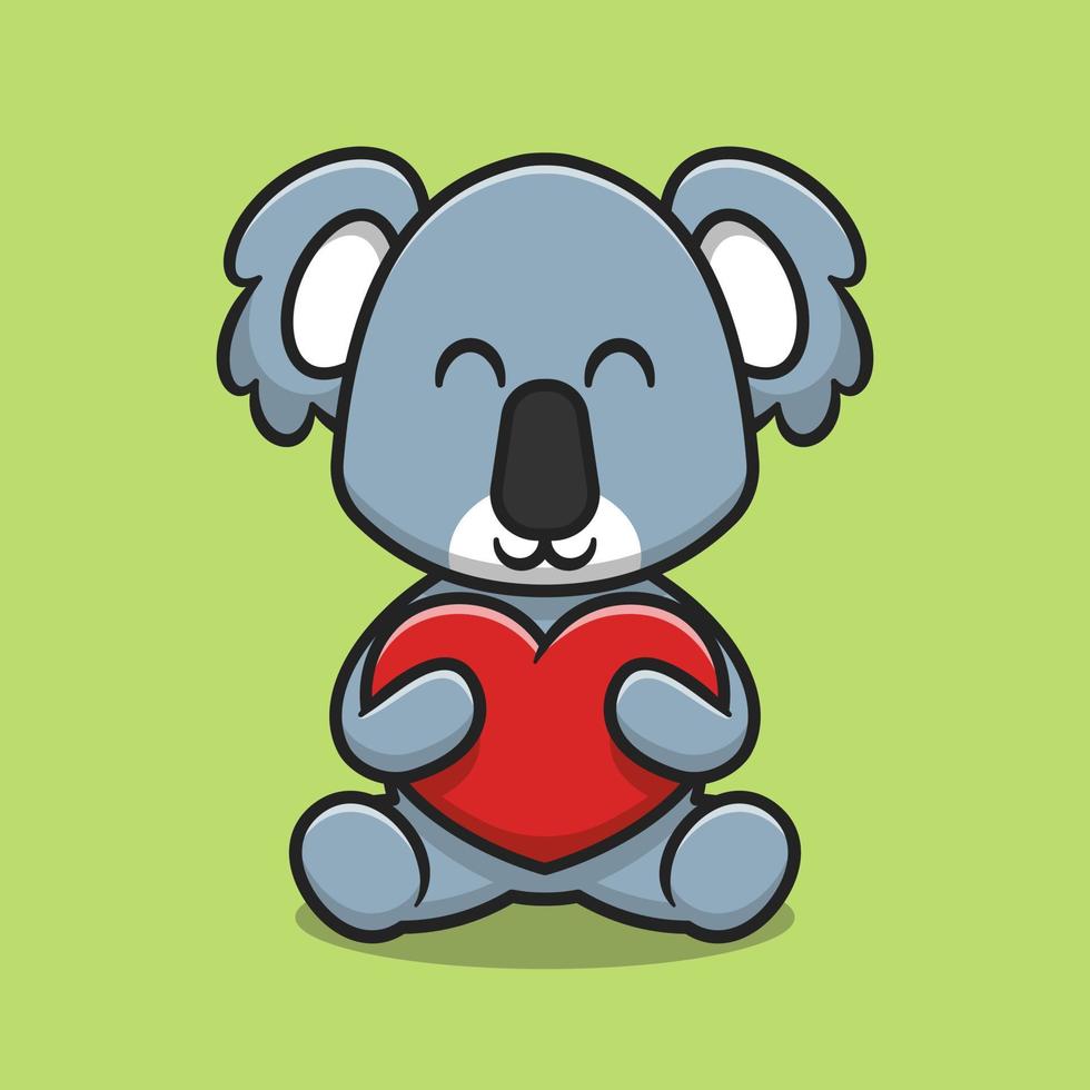 Cute koala hugging love heart cartoon icon illustration vector