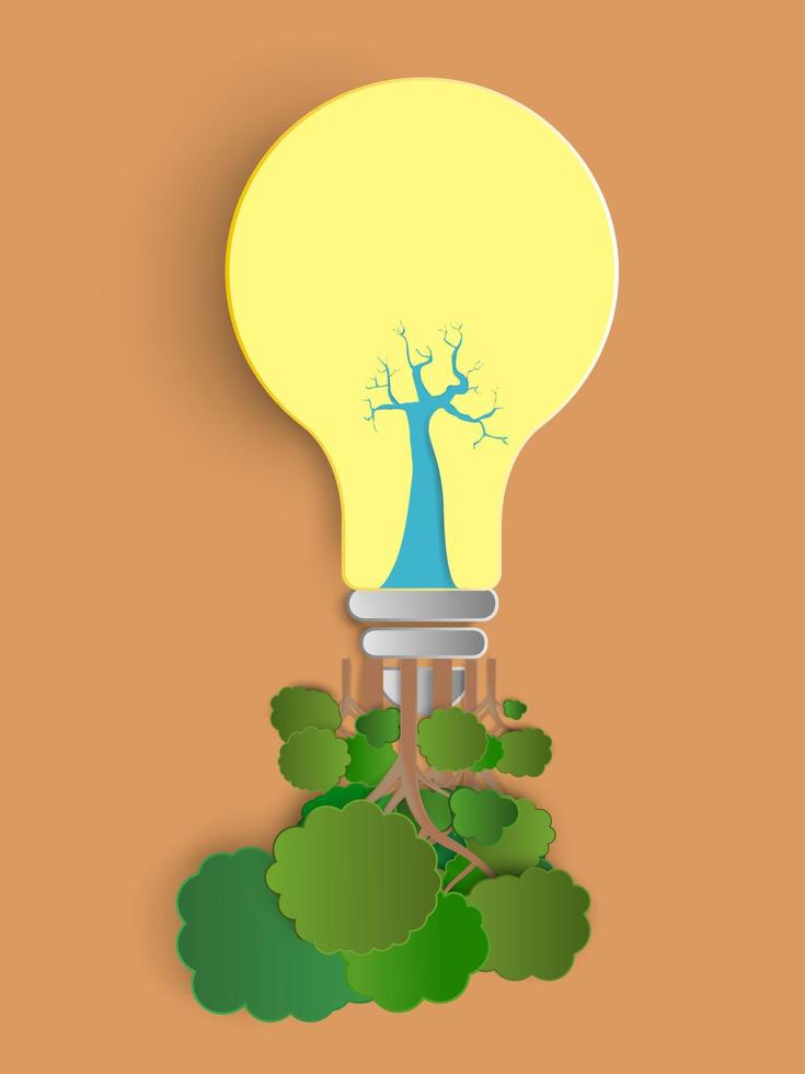 barren tree is die inside light bulb with a forest growing under vector
