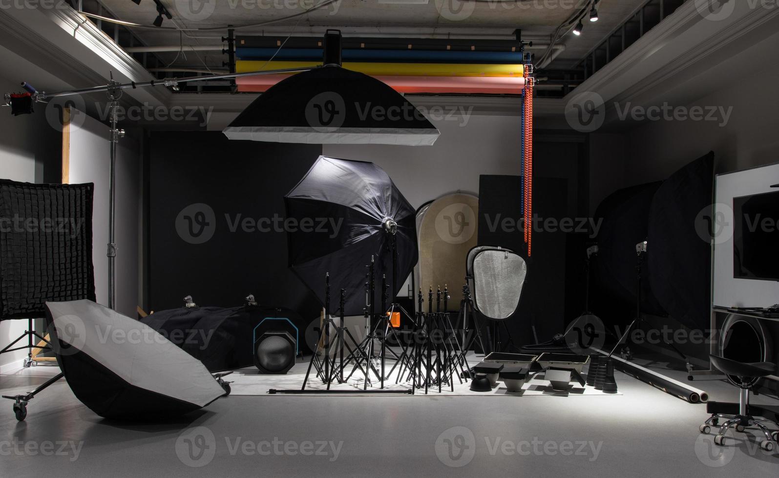 Interior of a modern photo studio. Technics and equipment