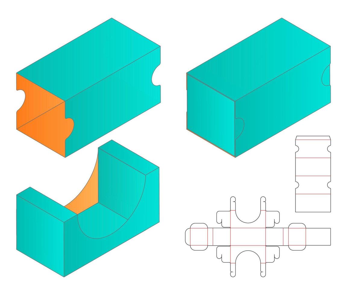 diseño de plantilla troquelada de embalaje de caja. Maqueta 3d vector