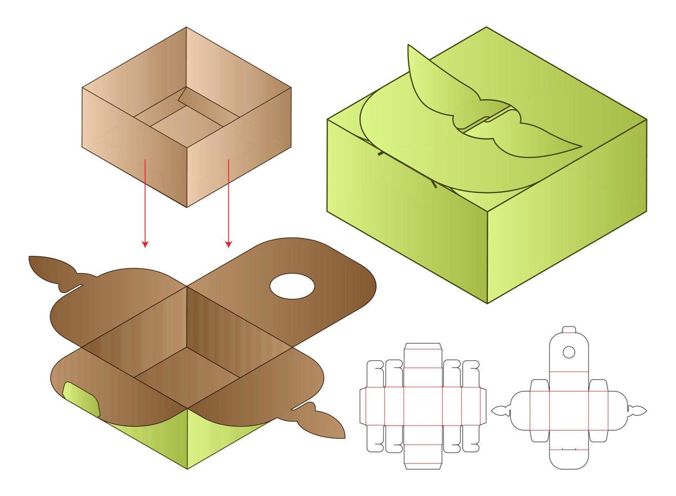 diseño de plantilla troquelada de embalaje de caja. Maqueta 3d vector