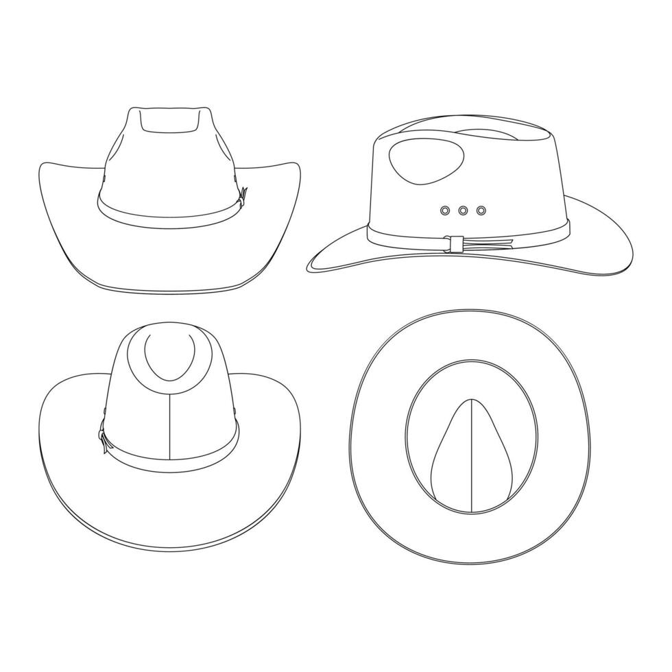 Template cowboy hat vector illustration flat sketch design outline headwear