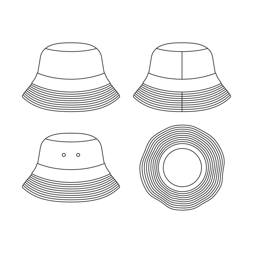 Template bucket hat illustration flat design outline template clothing collection vector