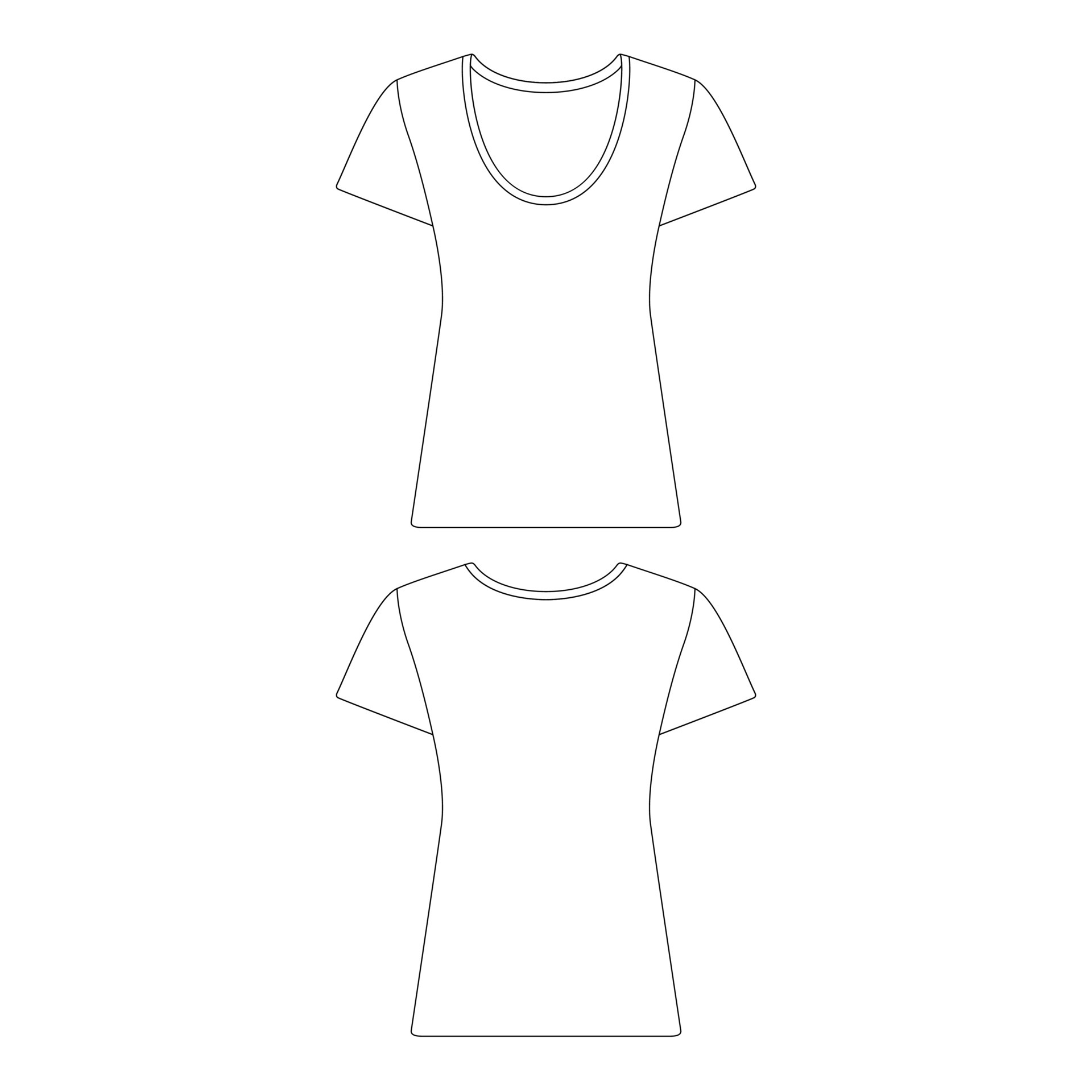 Template slim fit t-shirt women illustration flat sketch design outline ...
