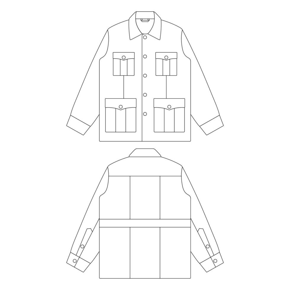 Template safari jacket vector illustration flat sketch design outline