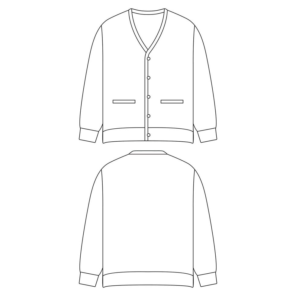plantilla tejer cardigan ilustración vectorial diseño plano esquema colección de ropa vector
