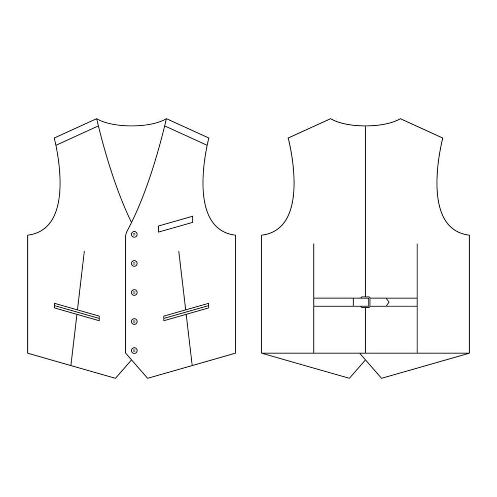 plantilla traje chaleco jetted bolsillos delanteros ilustración vectorial diseño plano contorno ropa vector