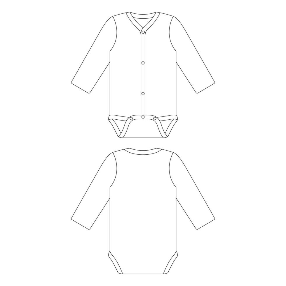 Template long sleeve button down baby onesie vector illustration flat sketch design outline