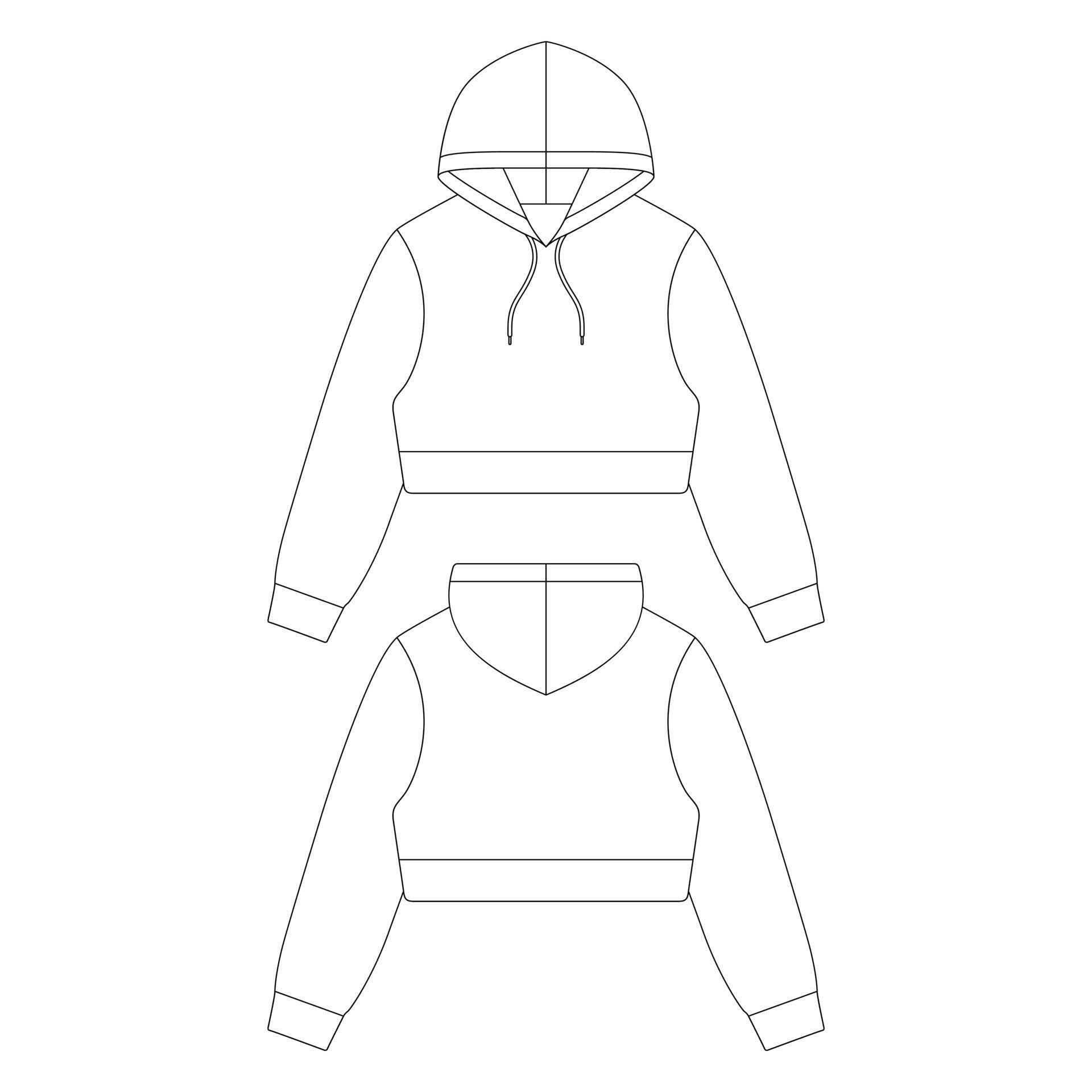 Template cropped hoodie vector illustration flat sketch design outline ...