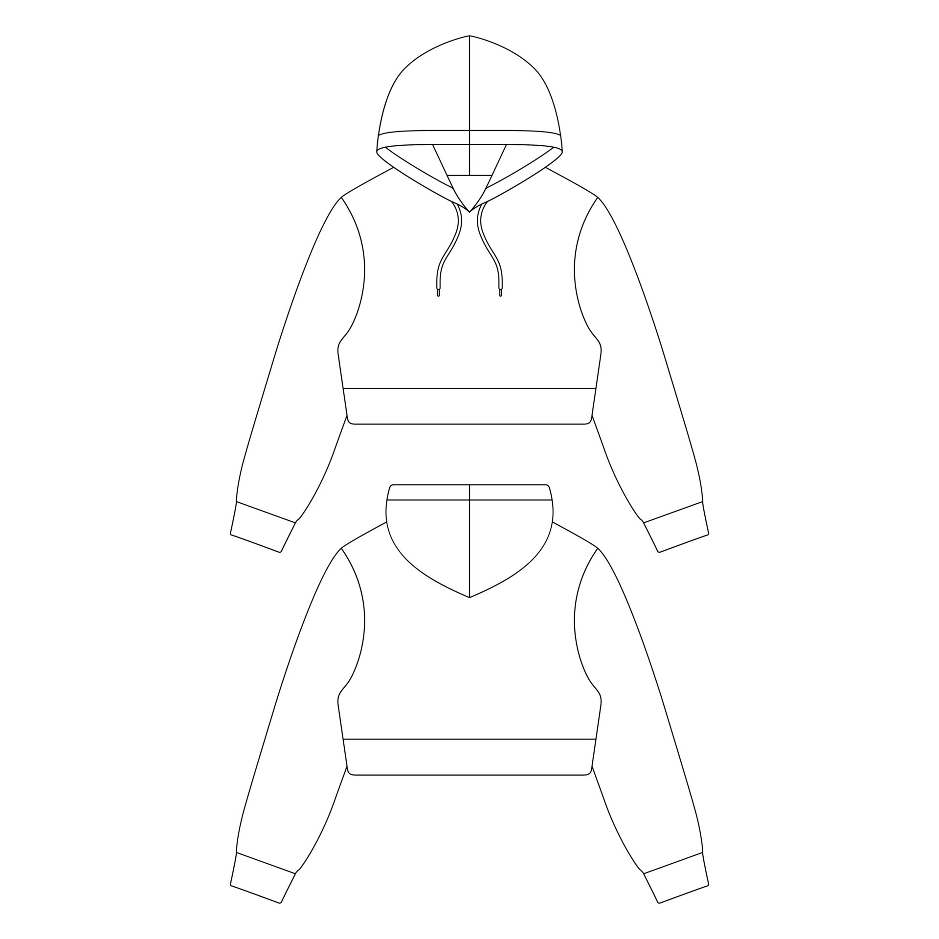 Template cropped hoodie vector illustration flat sketch design outline Template cropped hoodie vector illustration flat sketch design outline
