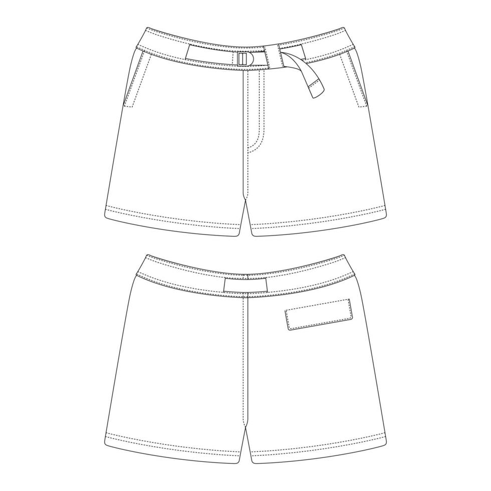 Template belted swim short vector illustration flat design outline clothing