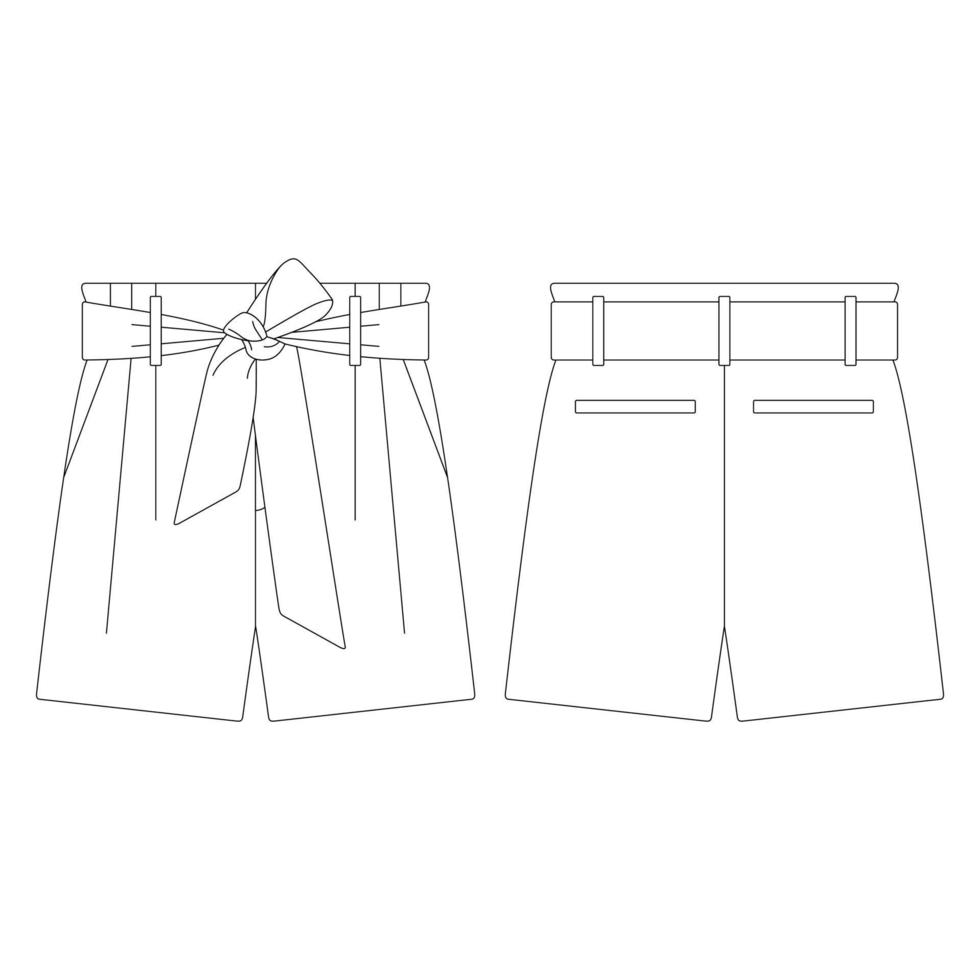 Template tie belt shorts vector illustration flat sketch design outline