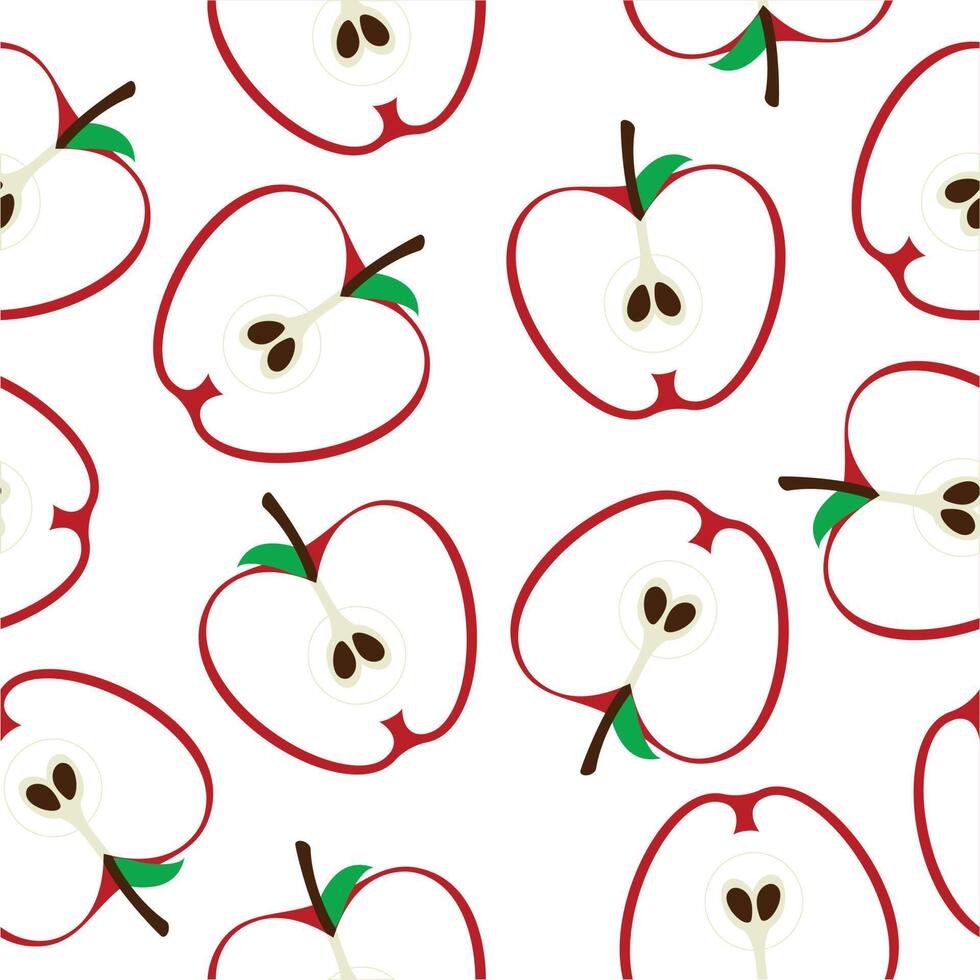 Pattern fruit half apple seamless vector flat design background