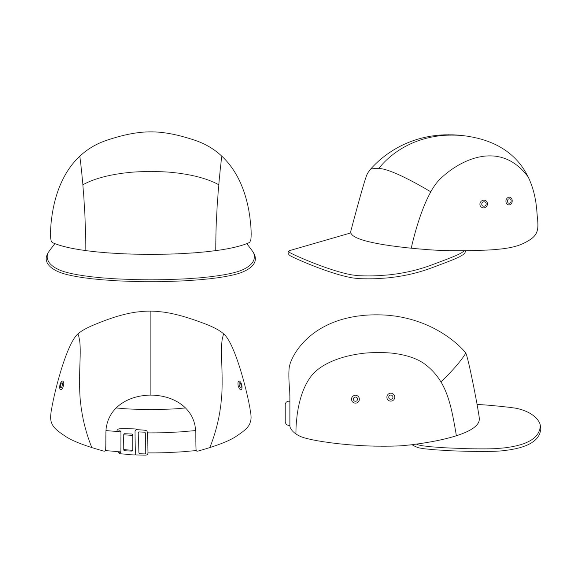 Template five panel hat vector illustration flat sketch design outline Template five panel hat vector illustration flat sketch design outline