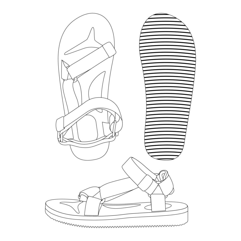 plantilla deporte playa sandalia vector ilustración diseño plano contorno ropa colección