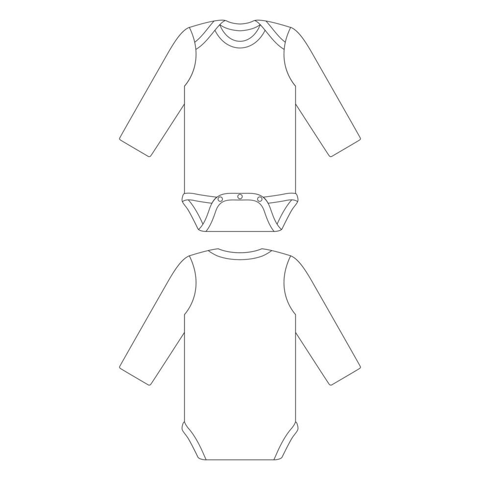 plantilla manga larga bebé onesie unisex vector ilustración boceto plano esquema de diseño