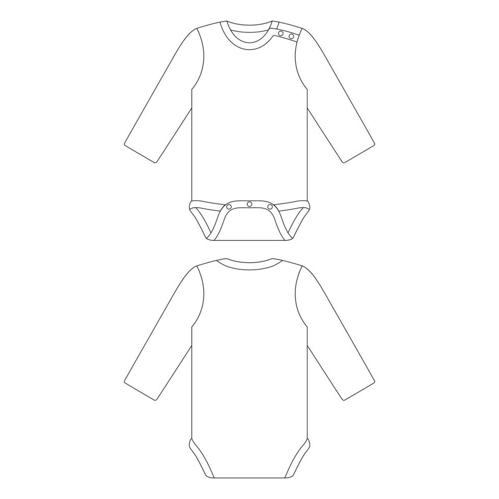 Template long sleeve shoulder button baby onesie vector illustration flat sketch design outline