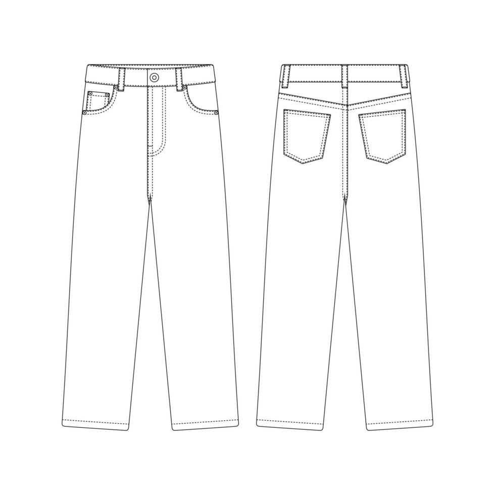 Template regular fit jeans vector illustration flat design outline clothing