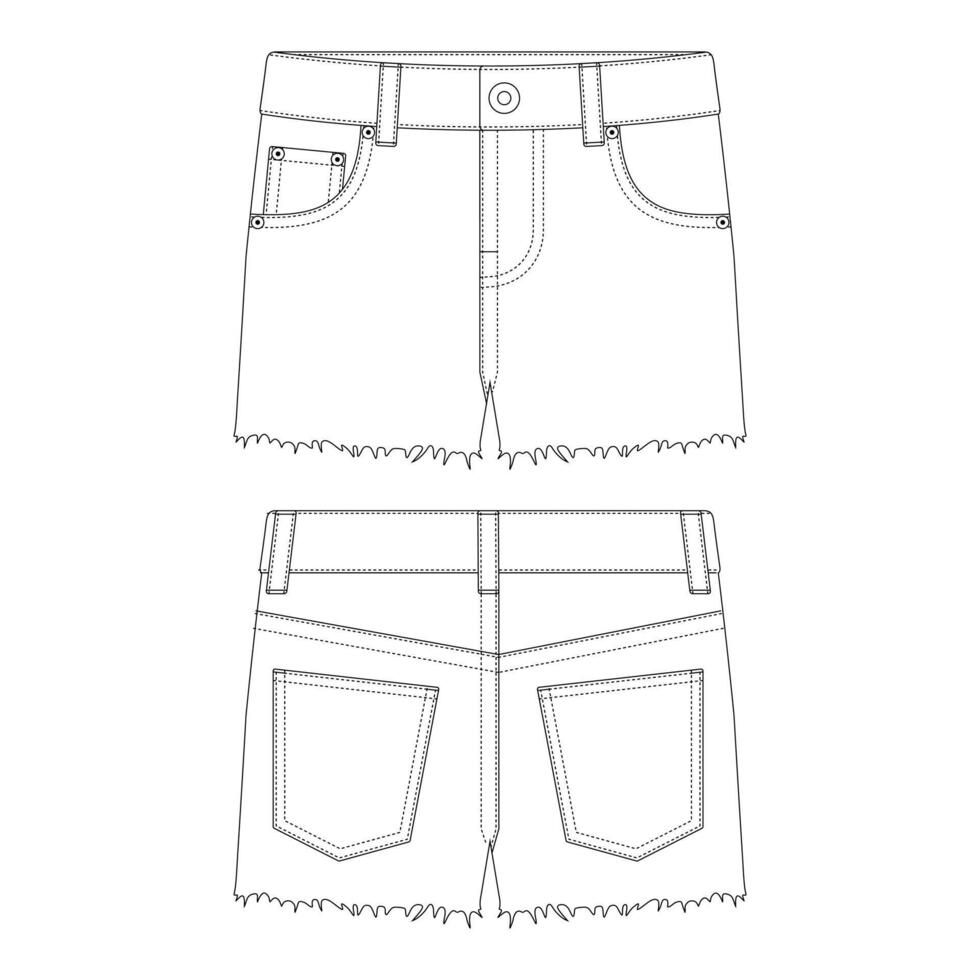 plantilla recortada denim pantalones calientes ilustración vectorial diseño plano contorno ropa vector