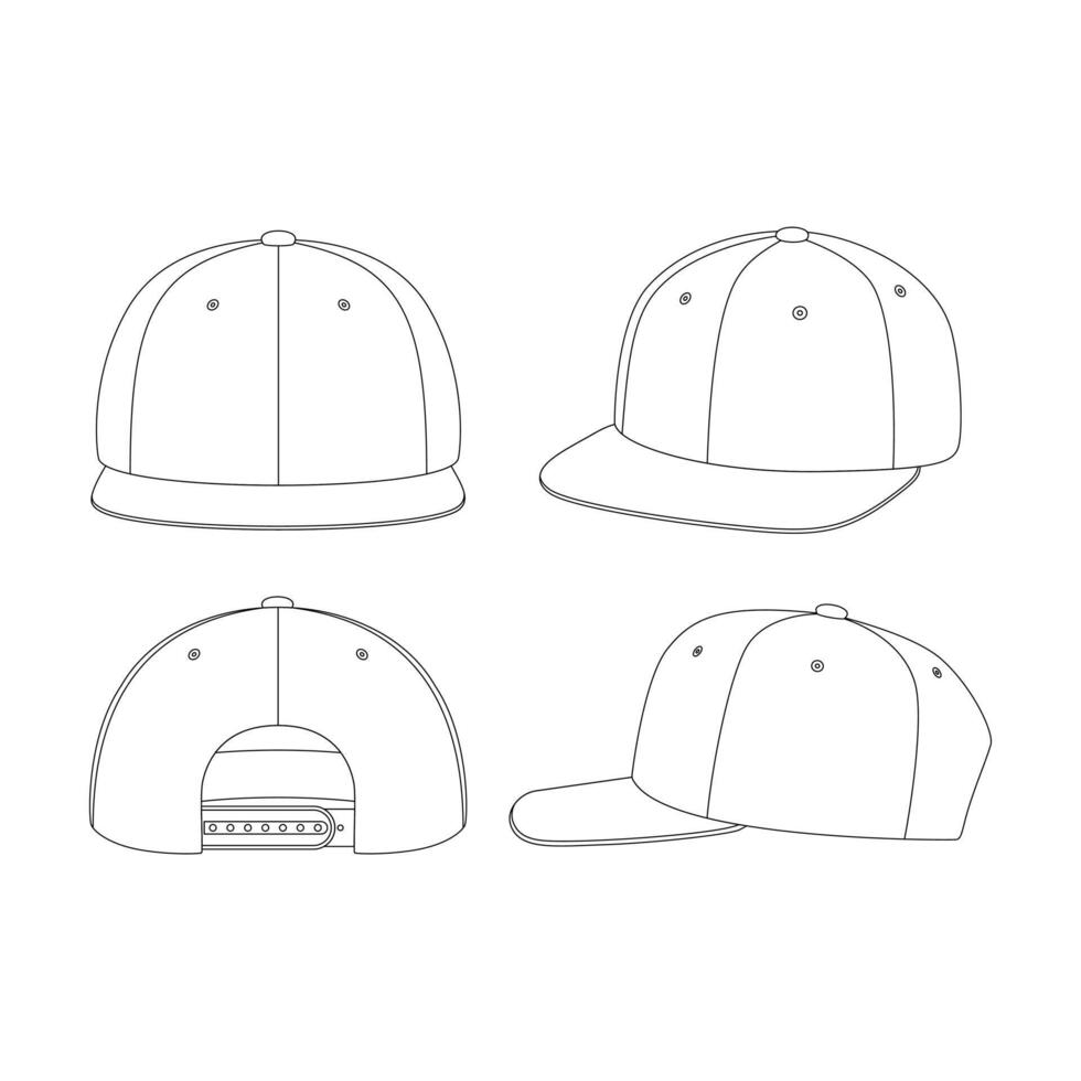 plantilla snapback hat vector ilustración boceto plano esquema de diseño