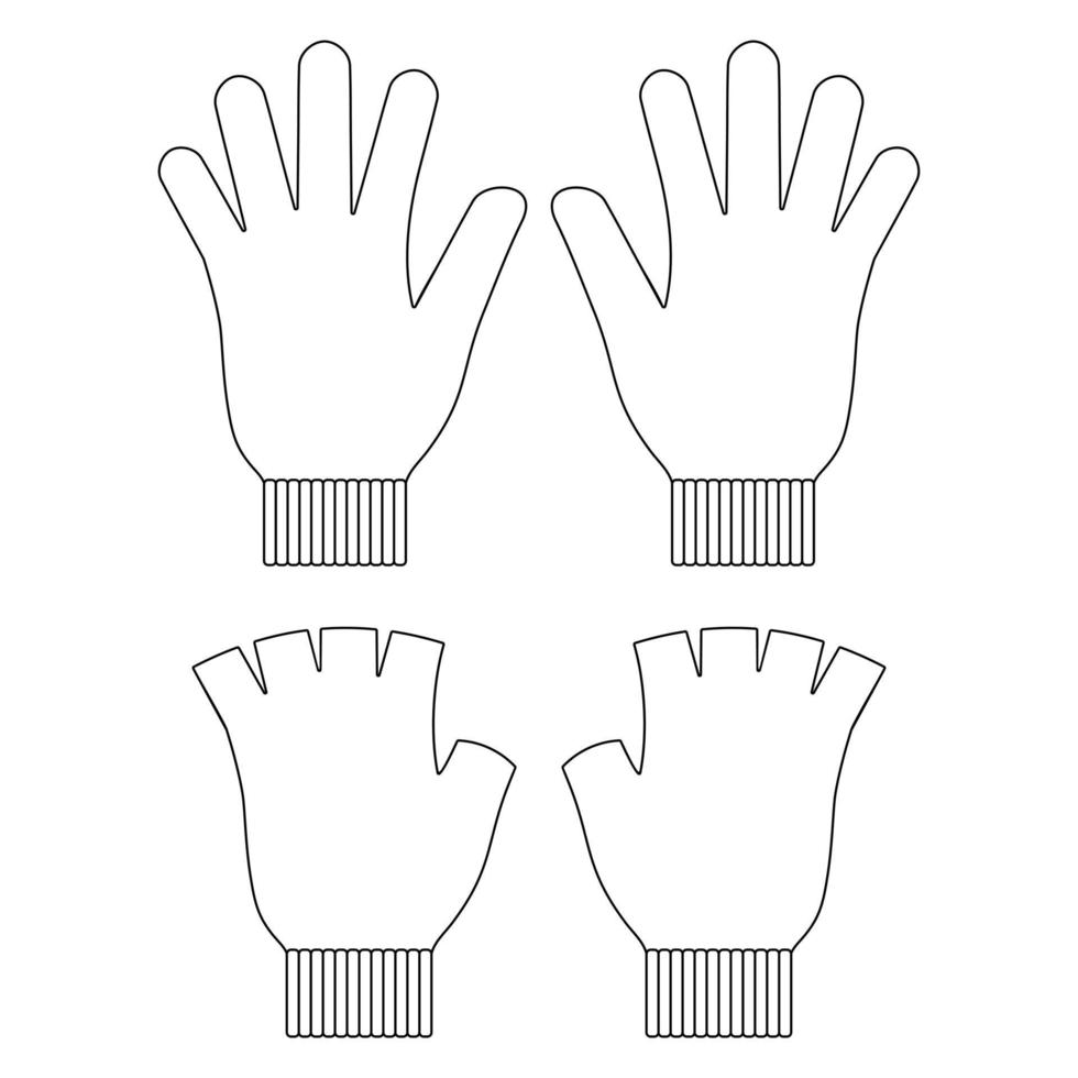 guantes de plantilla y medio dedo ilustración diseño plano esquema plantilla colección de ropa vector