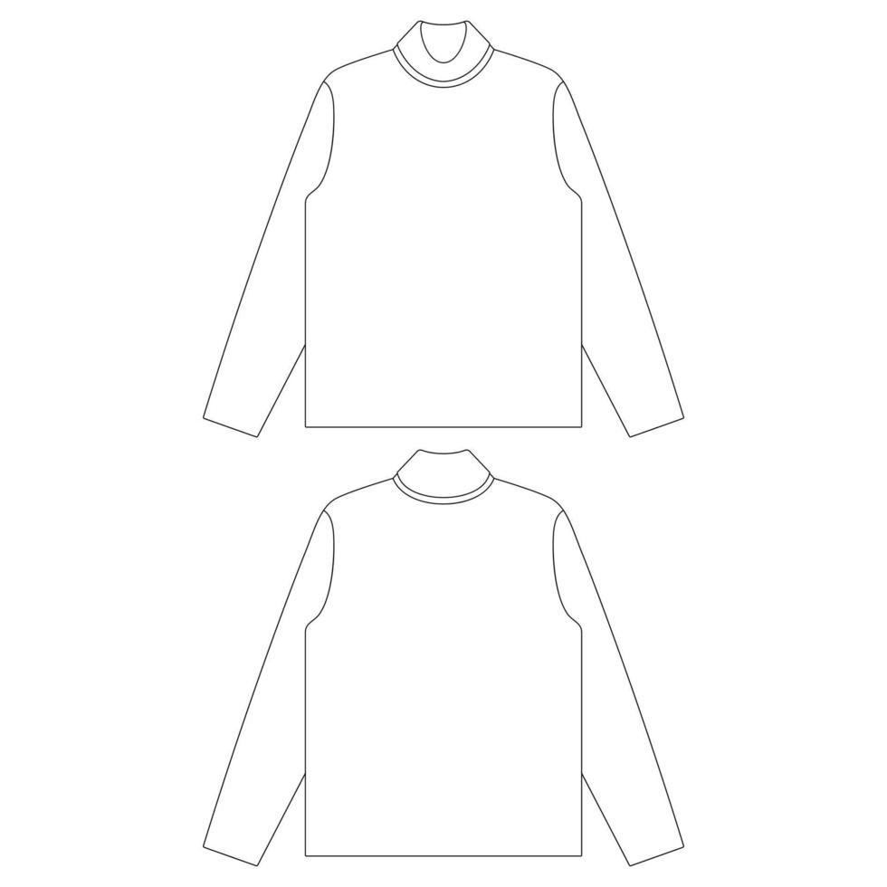 plantilla cuello alto manga larga camiseta vector ilustración boceto plano esquema de diseño