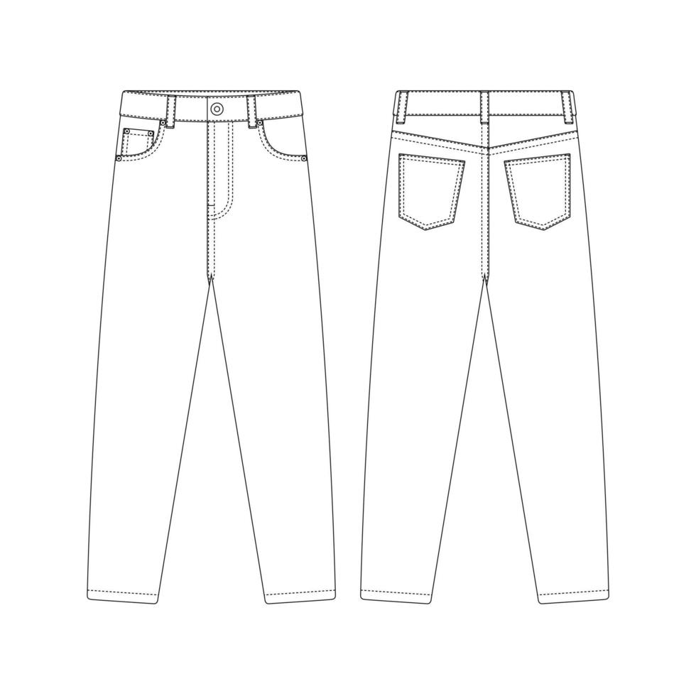plantilla jeans ajustados vector ilustración diseño plano contorno ropa