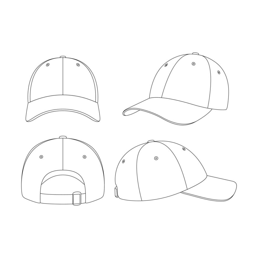 Template baseball cap vector illustration flat sketch design outline Template baseball cap vector illustration flat sketch design outline