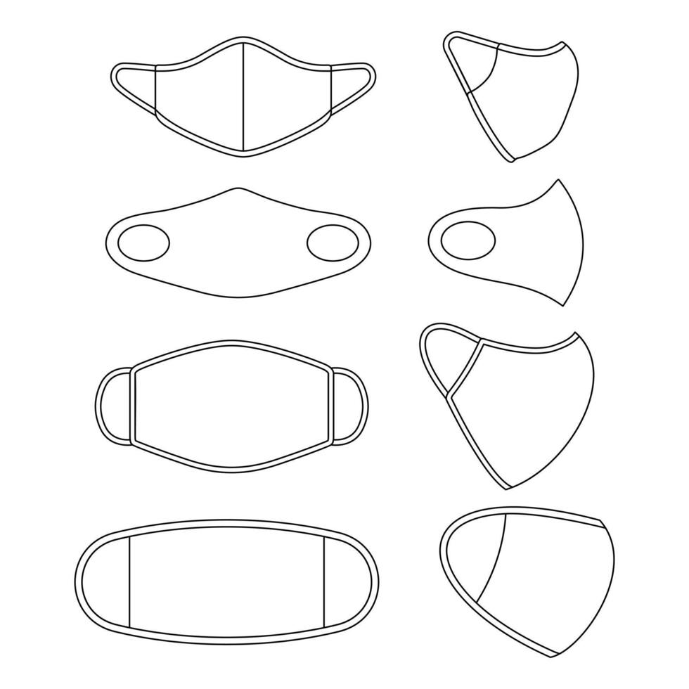 conjunto de plantillas ilustración de máscara facial diseño plano colección de plantillas de esquema vector