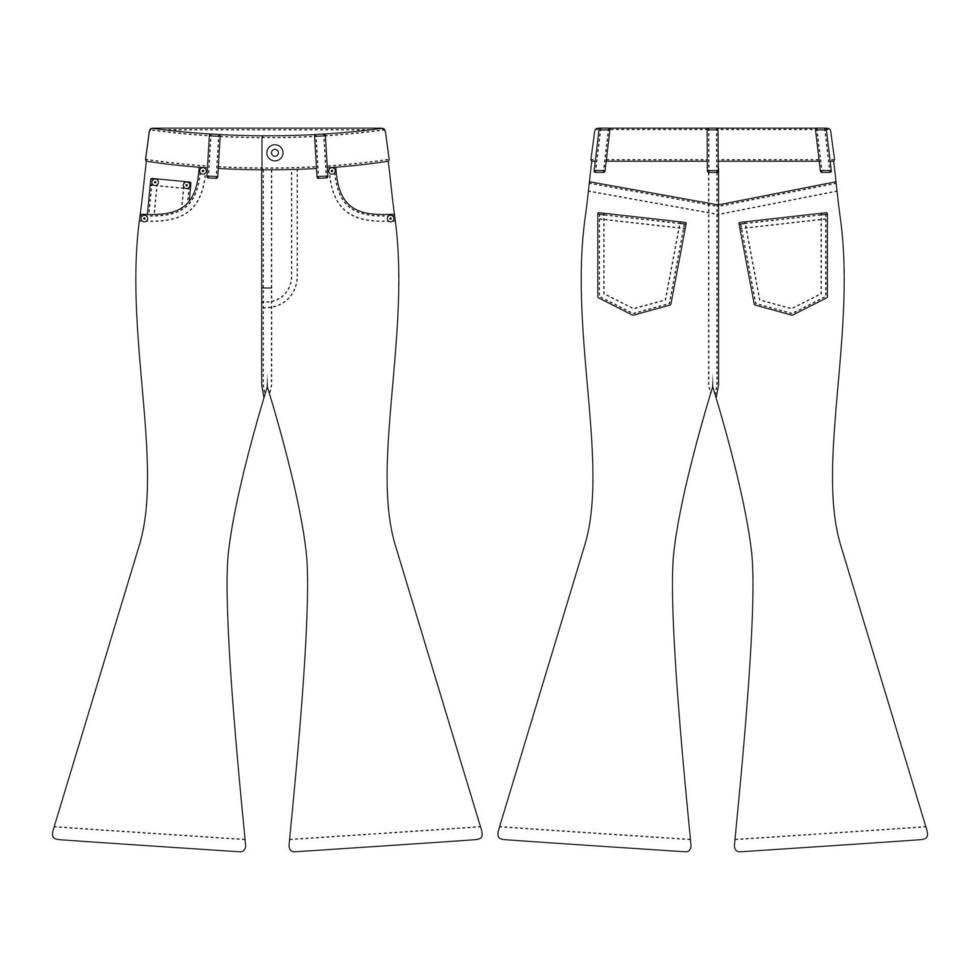 plantilla jeans acampanados ilustración vectorial diseño plano contorno ropa vector