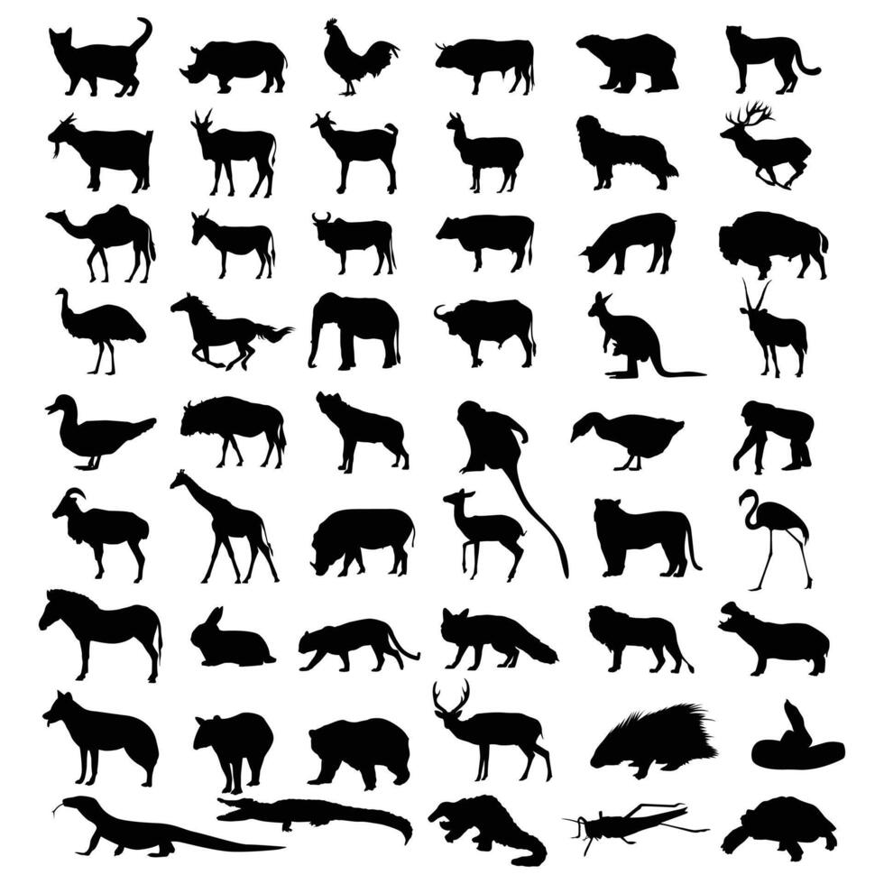 Silhouette 53 animal set vector illustration collection