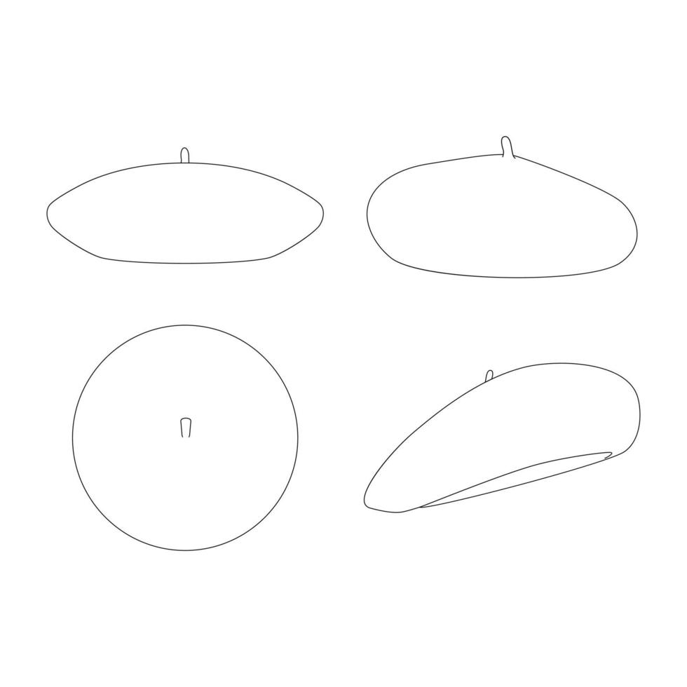 Template french beret vector illustration flat sketch design outline headwear