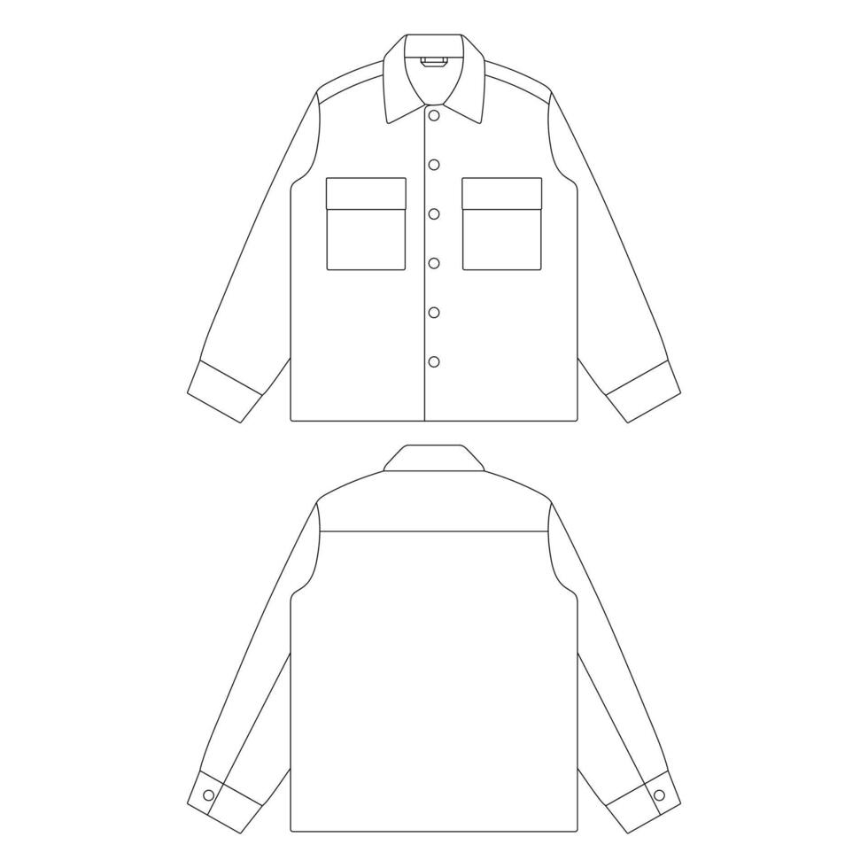 Plantilla chaqueta solapa bolsillos en el pecho ilustración vectorial esquema de diseño de croquis plano vector